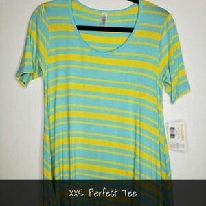 LuLaRoe Perfect T XXS Stripes Yellow Blue NEW